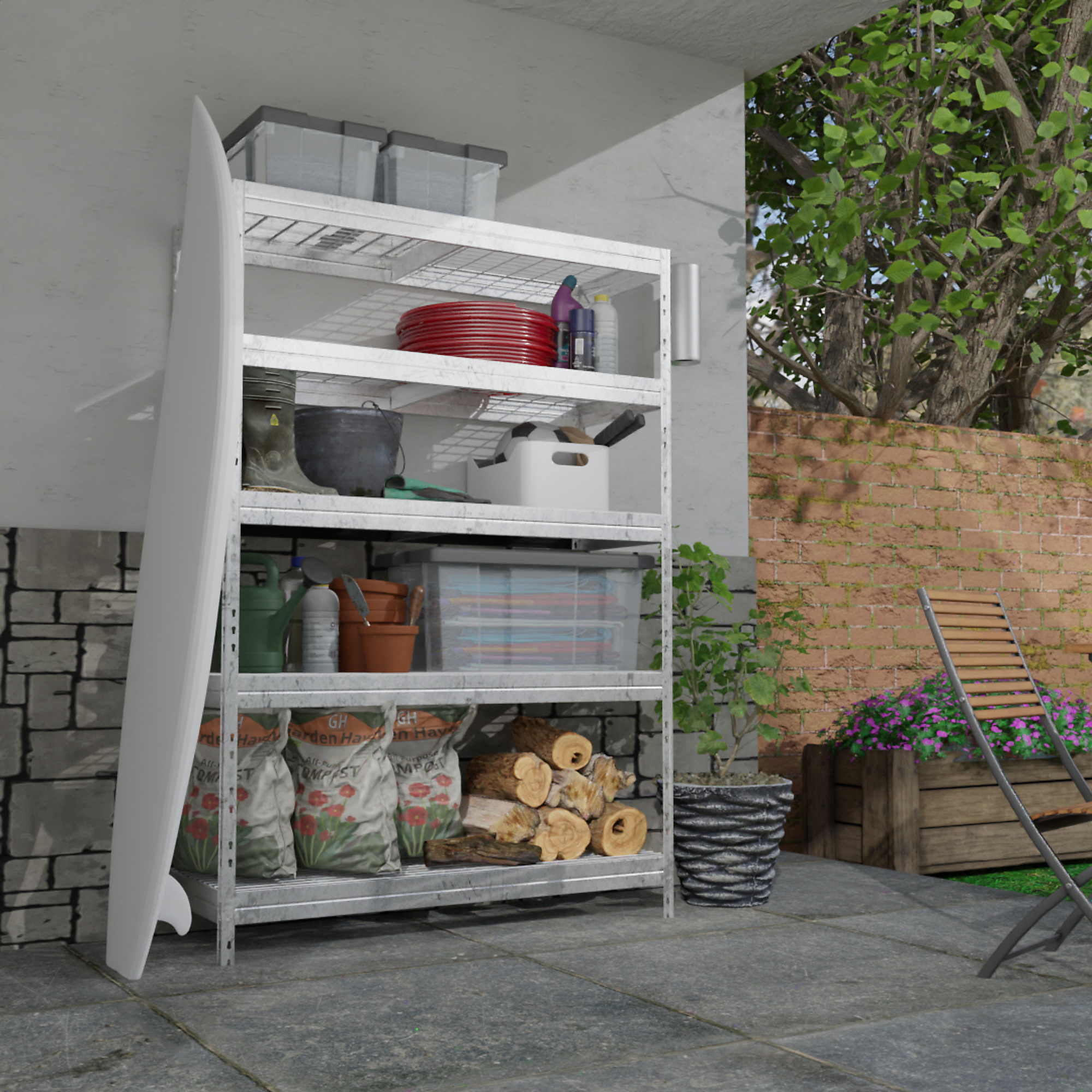AR Shelving, Rust Resistant Galvanized Wire Mesh Rack Commercial Garage, Height 71 in, Width 47.2 in, Depth 18 in, Model# WIRE 47/18